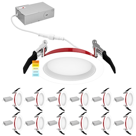 Luxrite 4 Inch LED Fire Rated Recessed Lights 5CCT Selectable 10W 800LM Dimmable 2 Hour Rated Baffle, 12PK LR23491-12PK